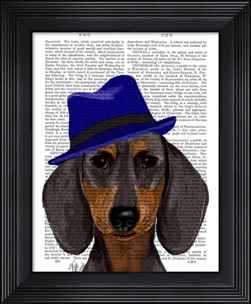 Framed Dachshund With Blue Trilby Print