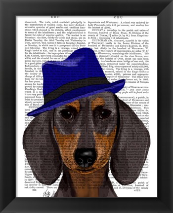 Framed Dachshund With Blue Trilby Print
