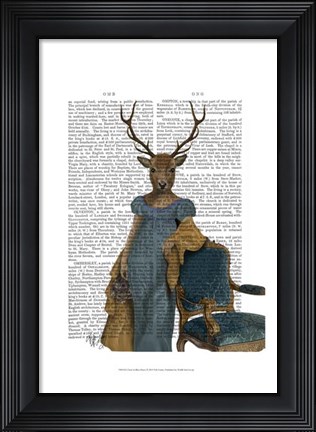 Framed Deer In Blue Dress Print