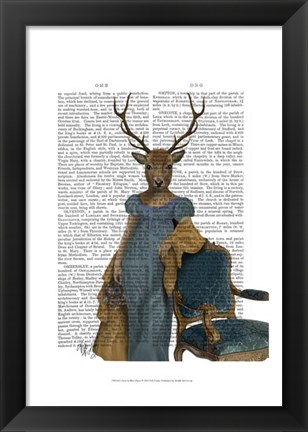 Framed Deer In Blue Dress Print