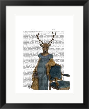 Framed Deer In Blue Dress Print