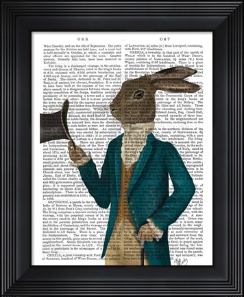 Framed Hare In Turquoise Coat Print