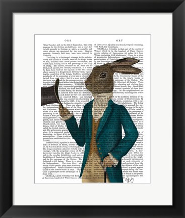 Framed Hare In Turquoise Coat Print