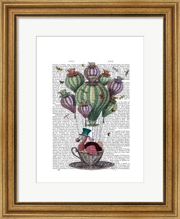 Framed Dodo in Teacup with Dragonflies Print
