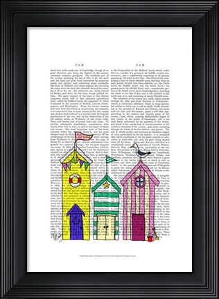 Framed Beach Huts 1 Illustration Print