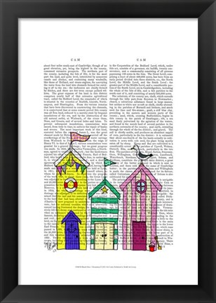 Framed Beach Huts 1 Illustration Print