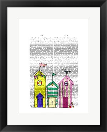 Framed Beach Huts 1 Illustration Print