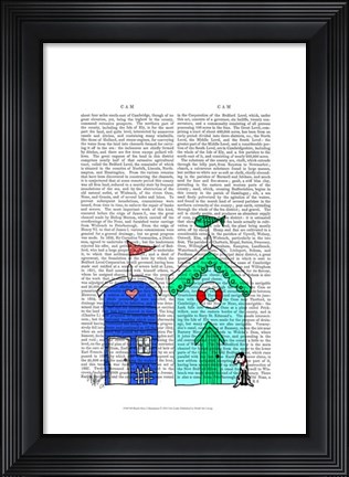 Framed Beach Huts 2 Illustration Print