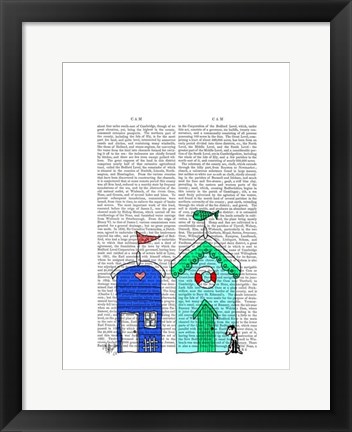 Framed Beach Huts 2 Illustration Print