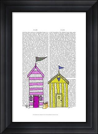 Framed Beach Huts 3 Illustration Print