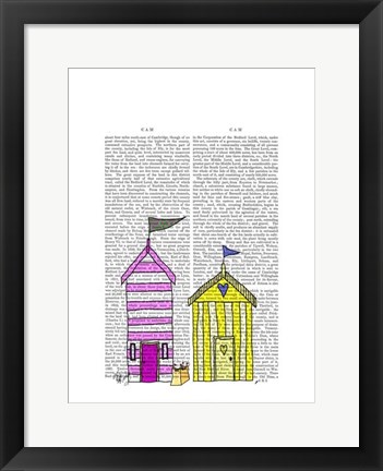 Framed Beach Huts 3 Illustration Print