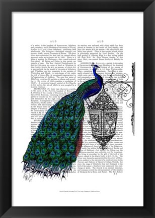 Framed Peacock On Lamp Print