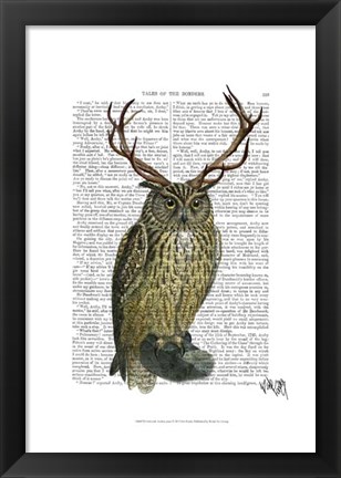 Framed Owl with Antlers plain Print