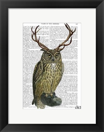 Framed Owl with Antlers plain Print