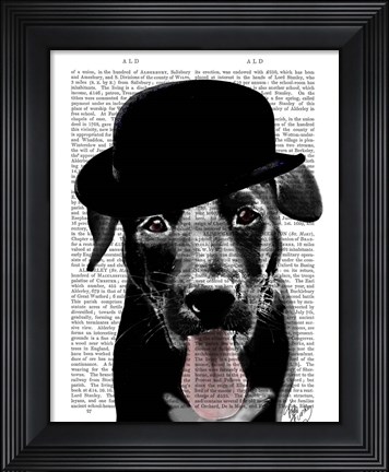Framed Black Labrador in Bowler Hat Print