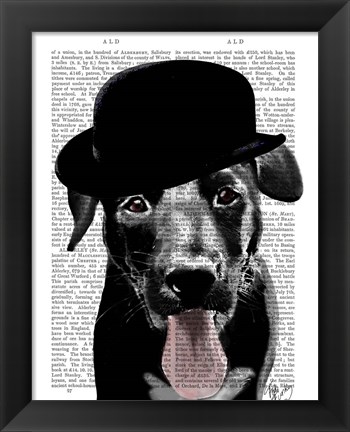 Framed Black Labrador in Bowler Hat Print