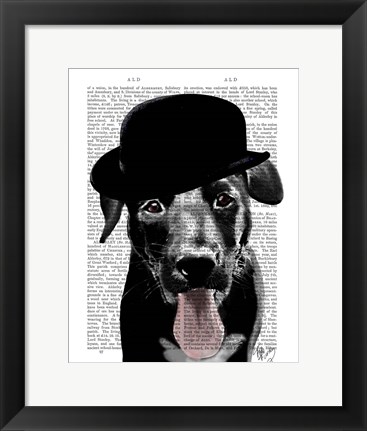 Framed Black Labrador in Bowler Hat Print