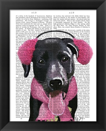 Framed Black Labrador With Ear Muffs Print