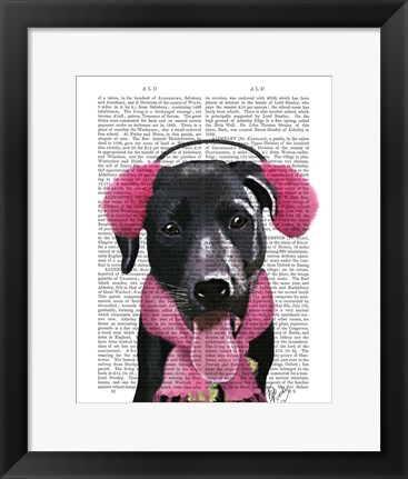 Framed Black Labrador With Ear Muffs Print