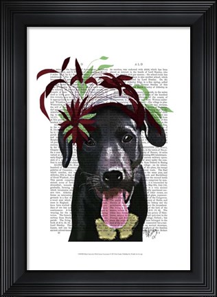 Framed Black Labrador With Green Fascinator Print