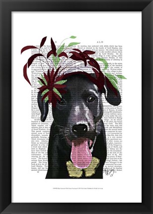 Framed Black Labrador With Green Fascinator Print