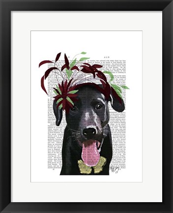 Framed Black Labrador With Green Fascinator Print