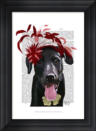 Framed Black Labrador With Red Fascinator Print