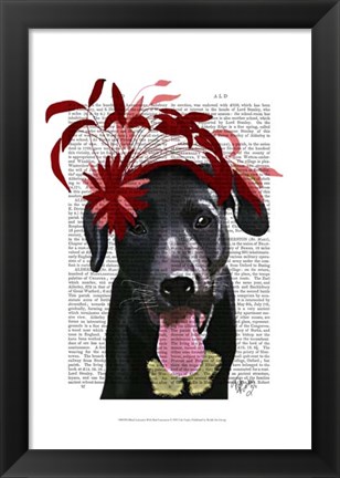 Framed Black Labrador With Red Fascinator Print