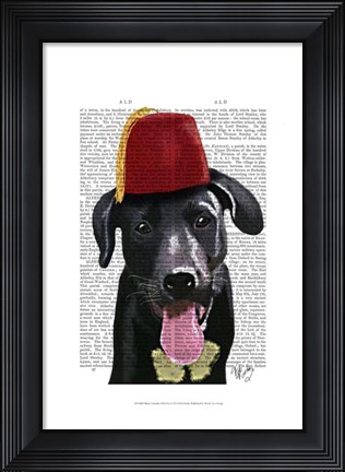 Framed Black Labrador With Fez Print