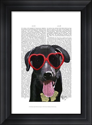 Framed Black Labrador With Heart Sunglasses Print