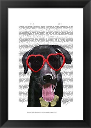 Framed Black Labrador With Heart Sunglasses Print