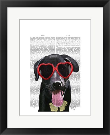 Framed Black Labrador With Heart Sunglasses Print