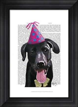 Framed Black Labrador With Party Hat Print