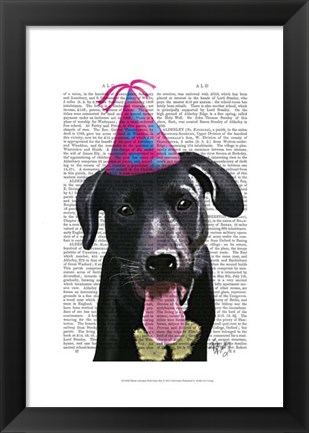 Framed Black Labrador With Party Hat Print