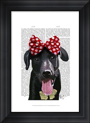 Framed Black Labrador With Red Bow On Head Print