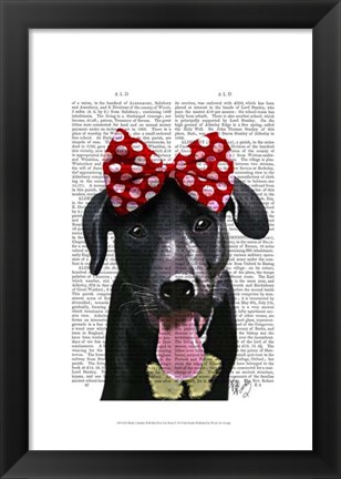 Framed Black Labrador With Red Bow On Head Print