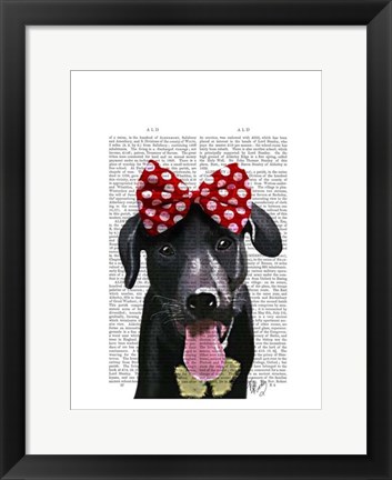 Framed Black Labrador With Red Bow On Head Print