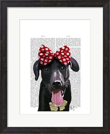 Framed Black Labrador With Red Bow On Head Print