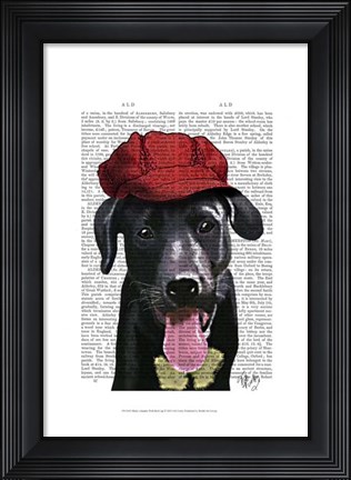 Framed Black Labrador With Red Cap Print