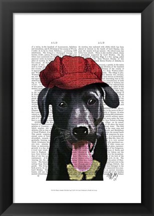 Framed Black Labrador With Red Cap Print