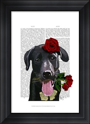 Framed Black Labrador with Roses Print