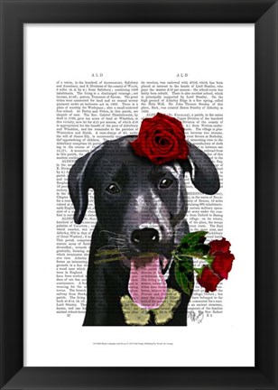 Framed Black Labrador with Roses Print