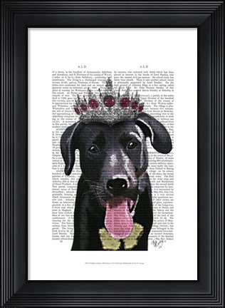 Framed Black Labrador With Tiara Print
