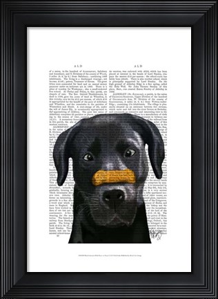 Framed Black Labrador With Bone on Nose Print