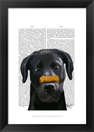 Framed Black Labrador With Bone on Nose Print