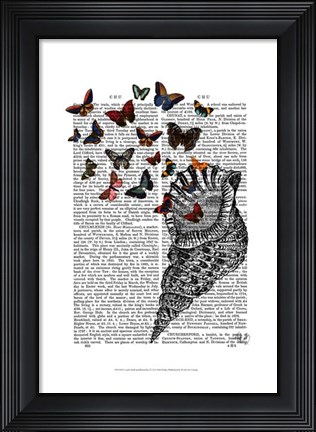 Framed Conch Shell and Butterflies Print