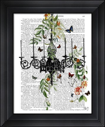 Framed Chandelier With Vines and Butterflies Print