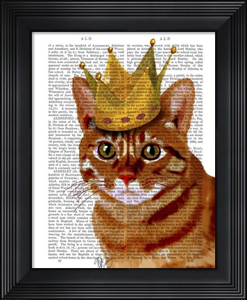Framed Ginger Cat with Crown Portrai Print