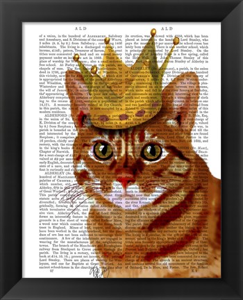 Framed Ginger Cat with Crown Portrai Print