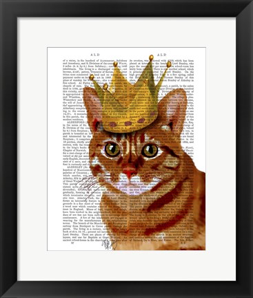 Framed Ginger Cat with Crown Portrai Print